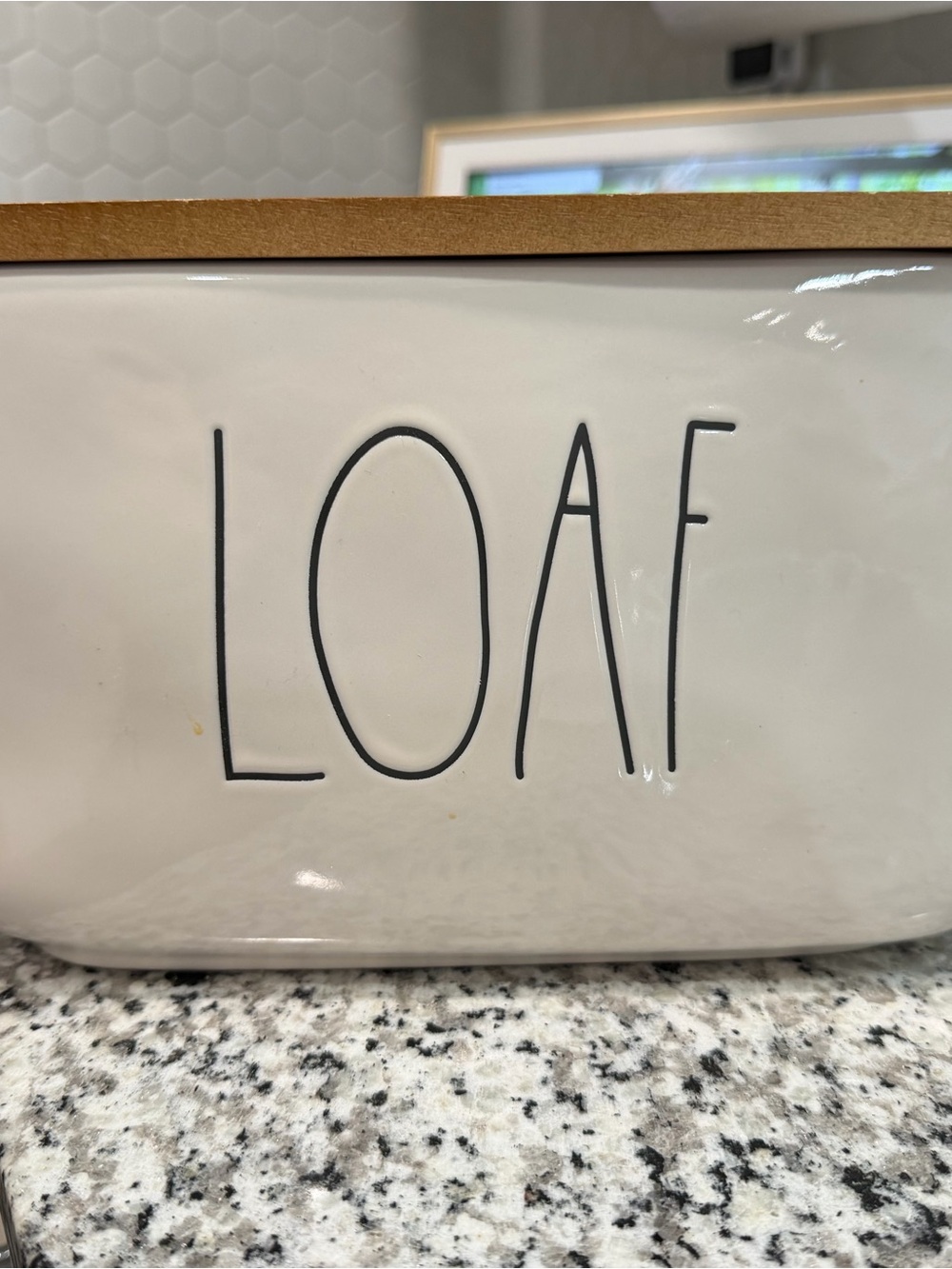Rae Dunn White Loaf Bread Box with Natural Wood Lid